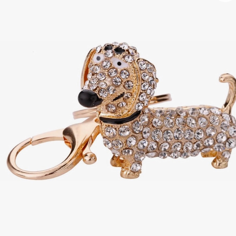 3 Gold, Silver and Black Rhinestone Dachshund Keychains - Picture 3 of 8